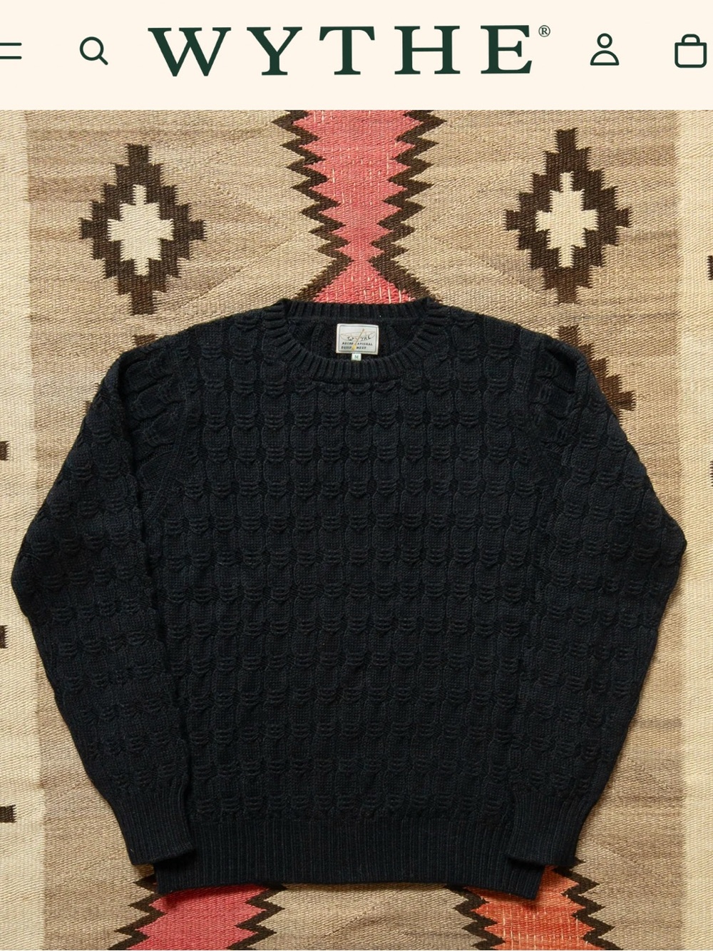 New! Wythe Highland Cableknit Sweater 100% Andean Wool in Black Size Large